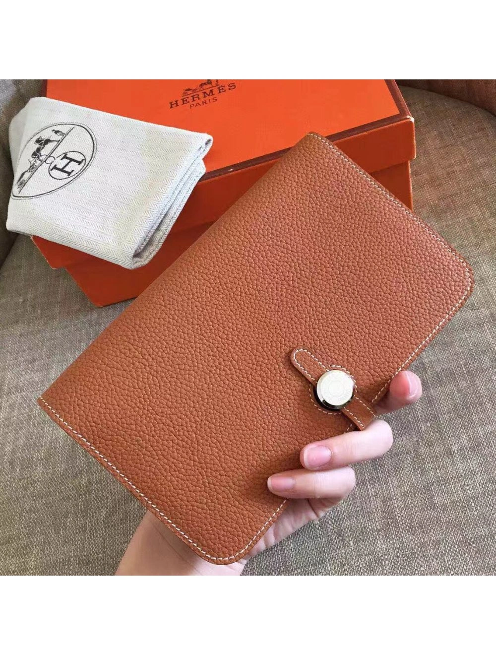 Hermes Dogon Duo Wallet In Gold Clemence Leather