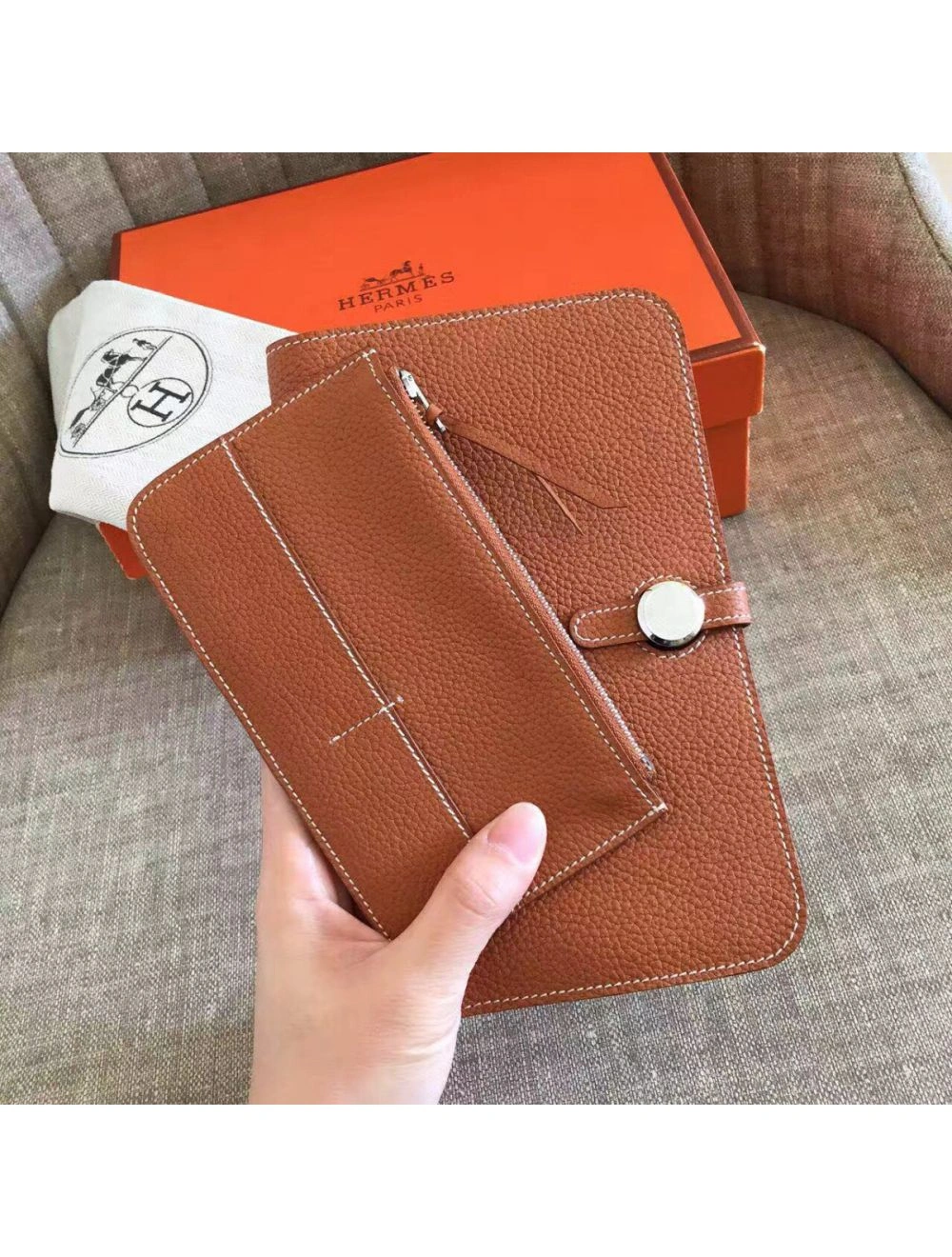 Hermes Dogon Duo Wallet In Gold Clemence Leather