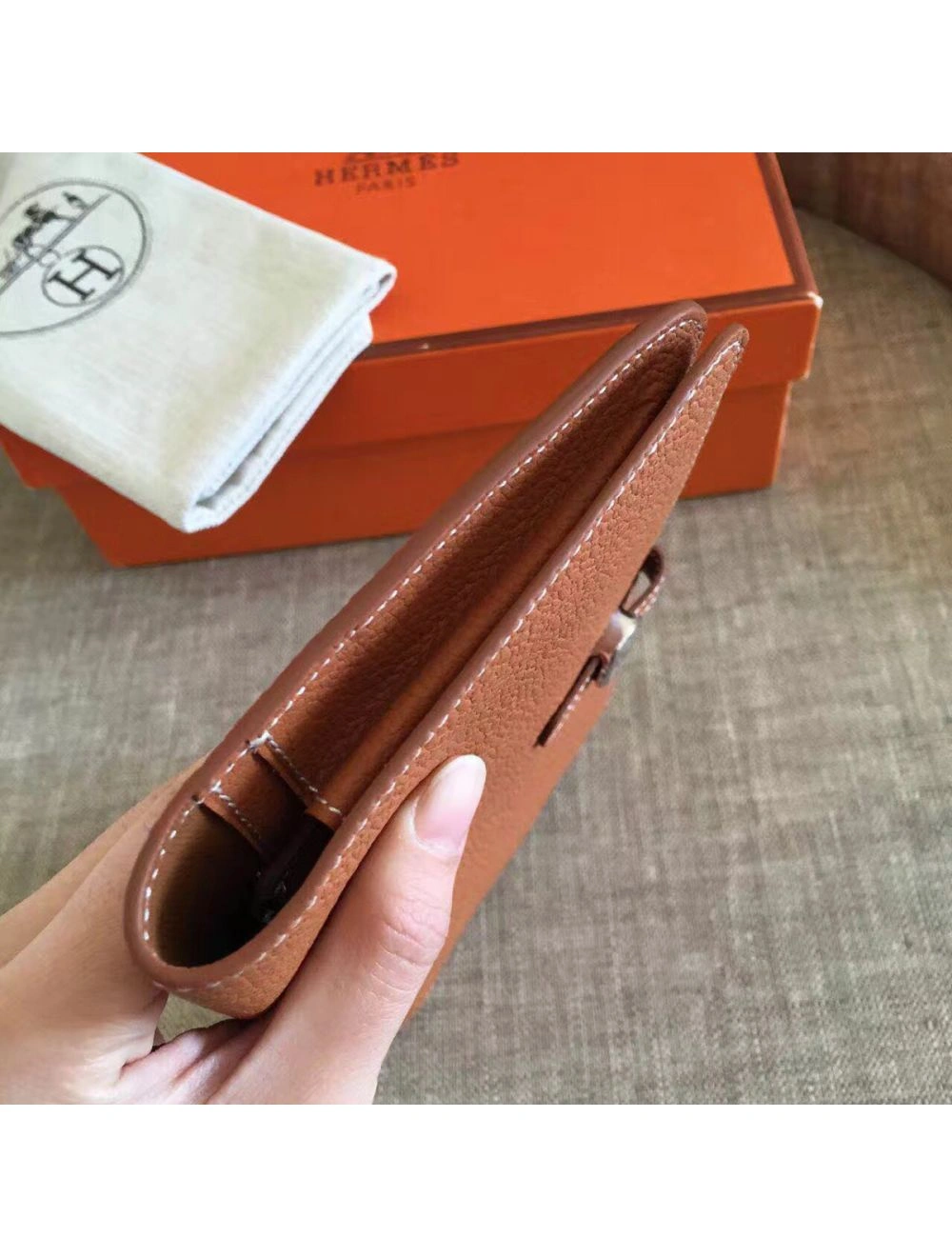 Hermes Dogon Duo Wallet In Gold Clemence Leather