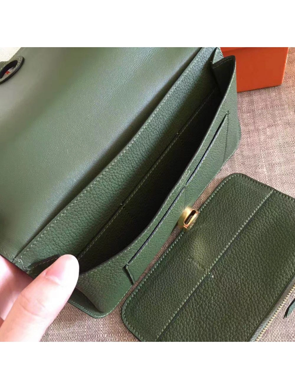 Hermes Dogon Duo Wallet In Green Clemence Leather