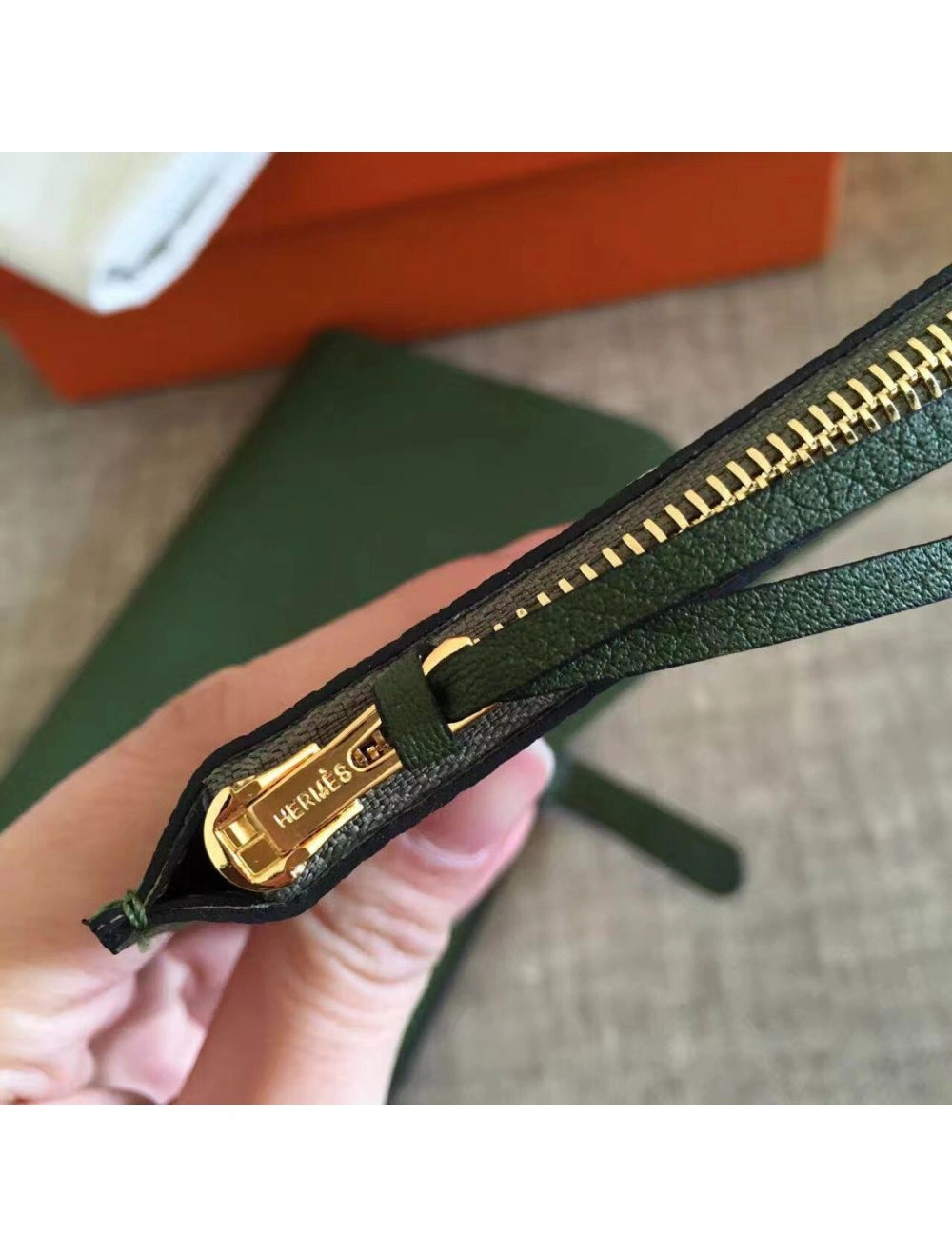 Hermes Dogon Duo Wallet In Green Clemence Leather