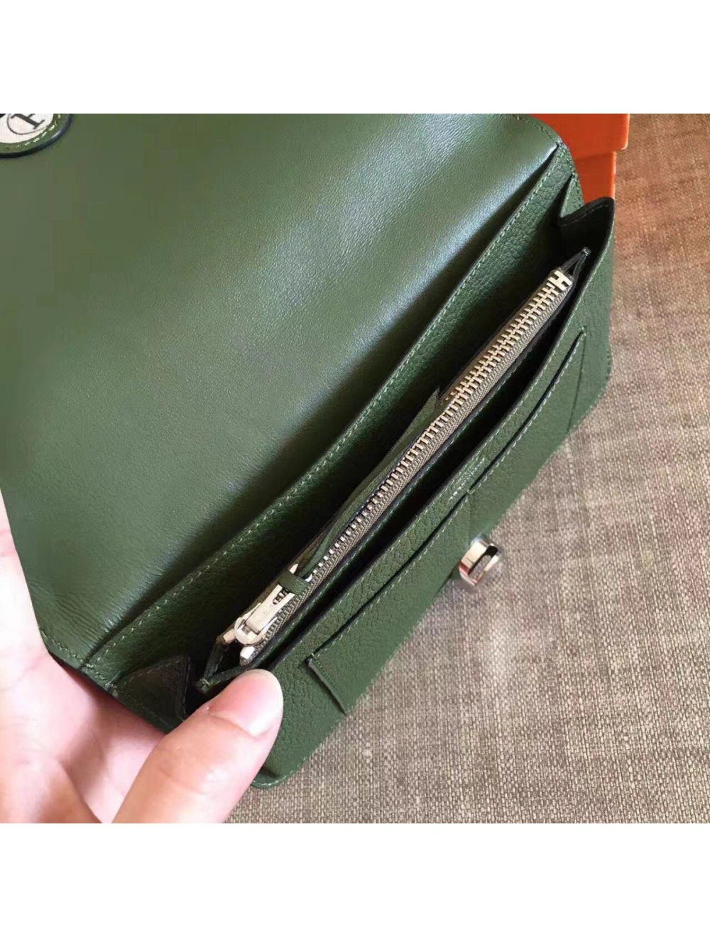 Hermes Dogon Duo Wallet In Green Clemence Leather