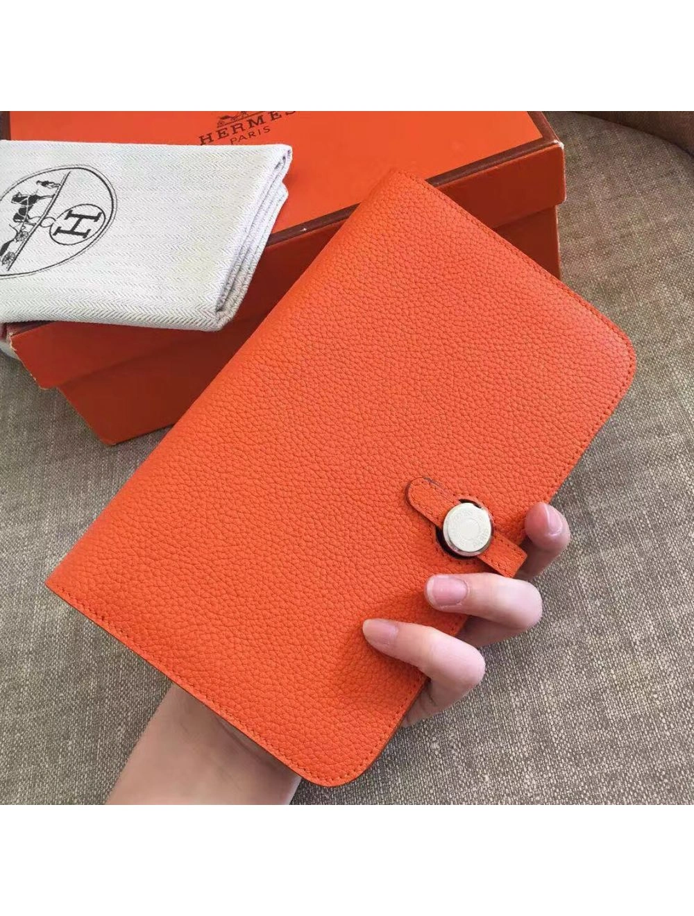 Hermes Dogon Duo Wallet In Orange Clemence Leather