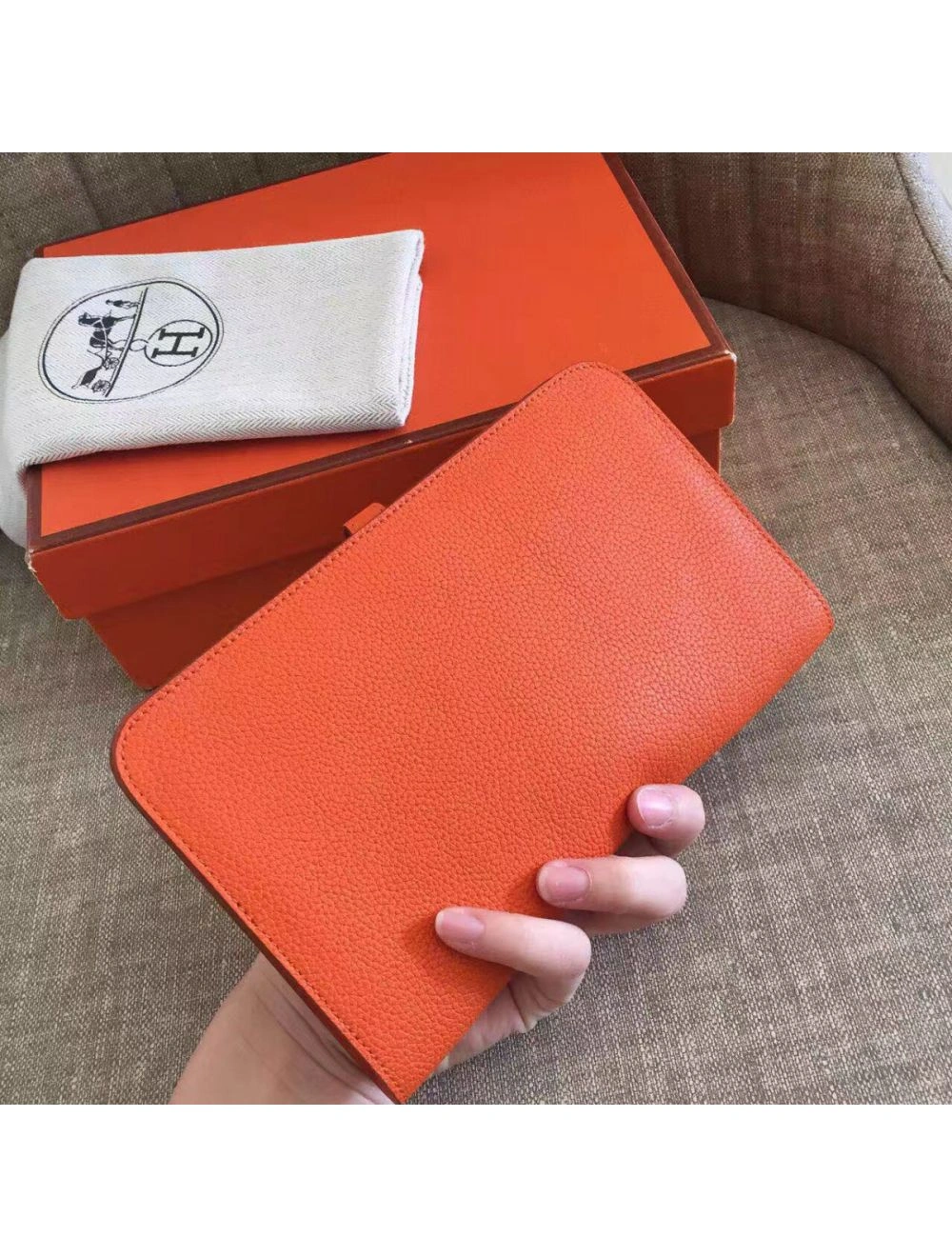Hermes Dogon Duo Wallet In Orange Clemence Leather