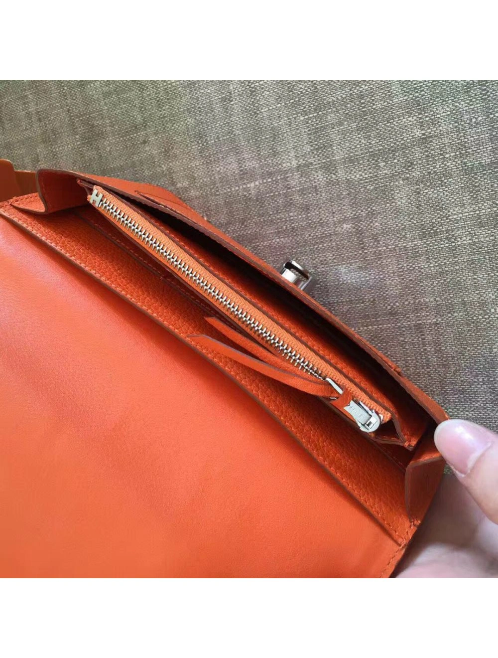 Hermes Dogon Duo Wallet In Orange Clemence Leather