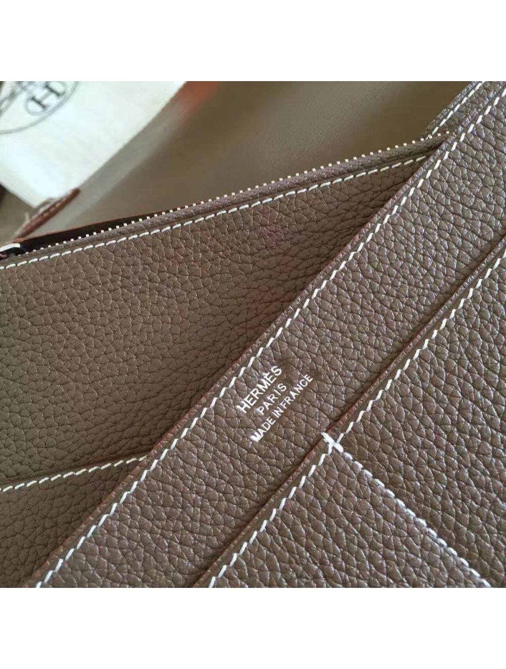 Hermes Dogon Duo Wallet In Taupe Clemence Leather