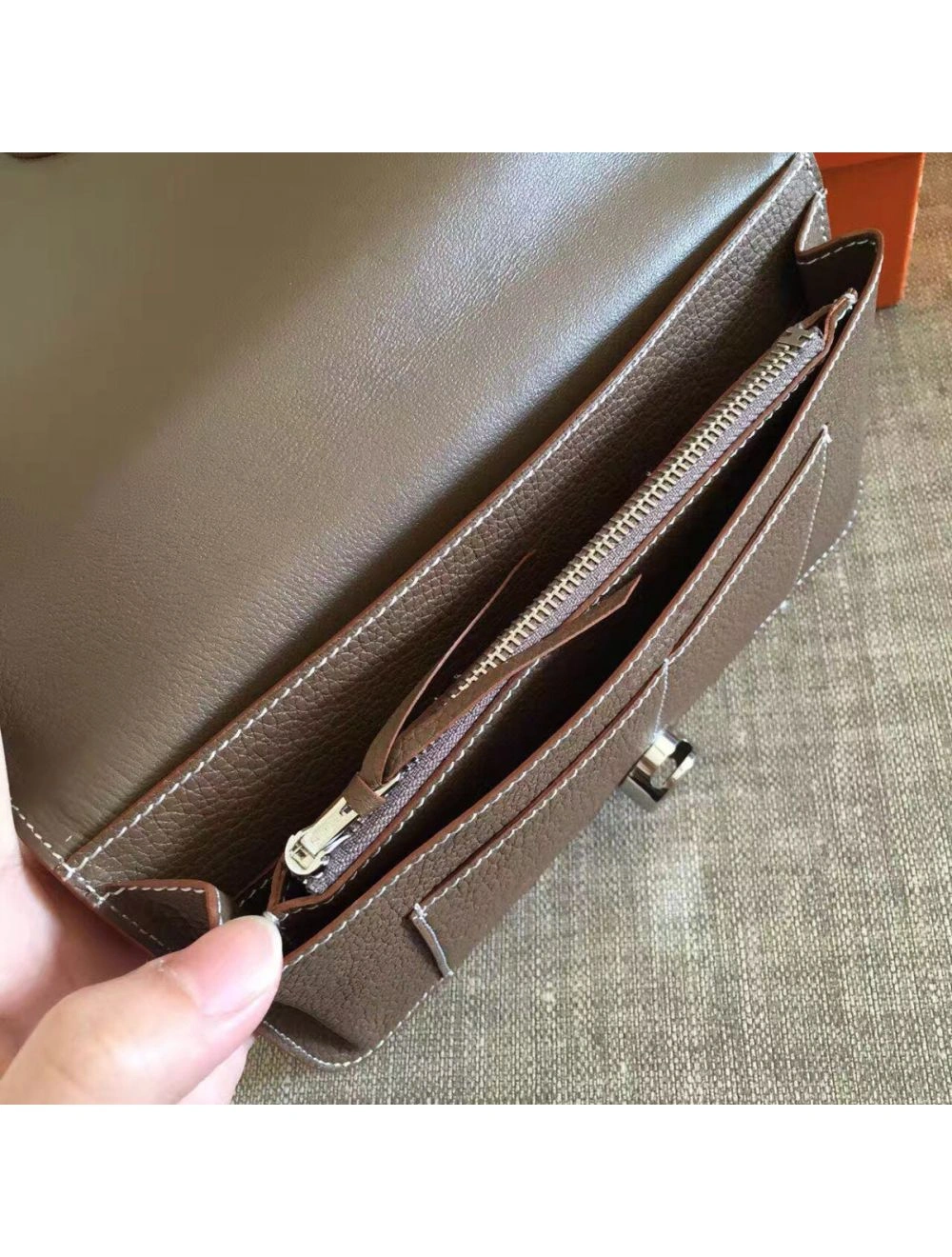 Hermes Dogon Duo Wallet In Taupe Clemence Leather