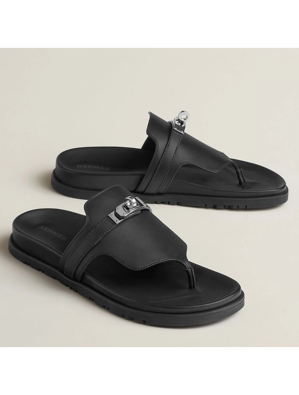 Hermes Empire Sandals in Black Calfskin