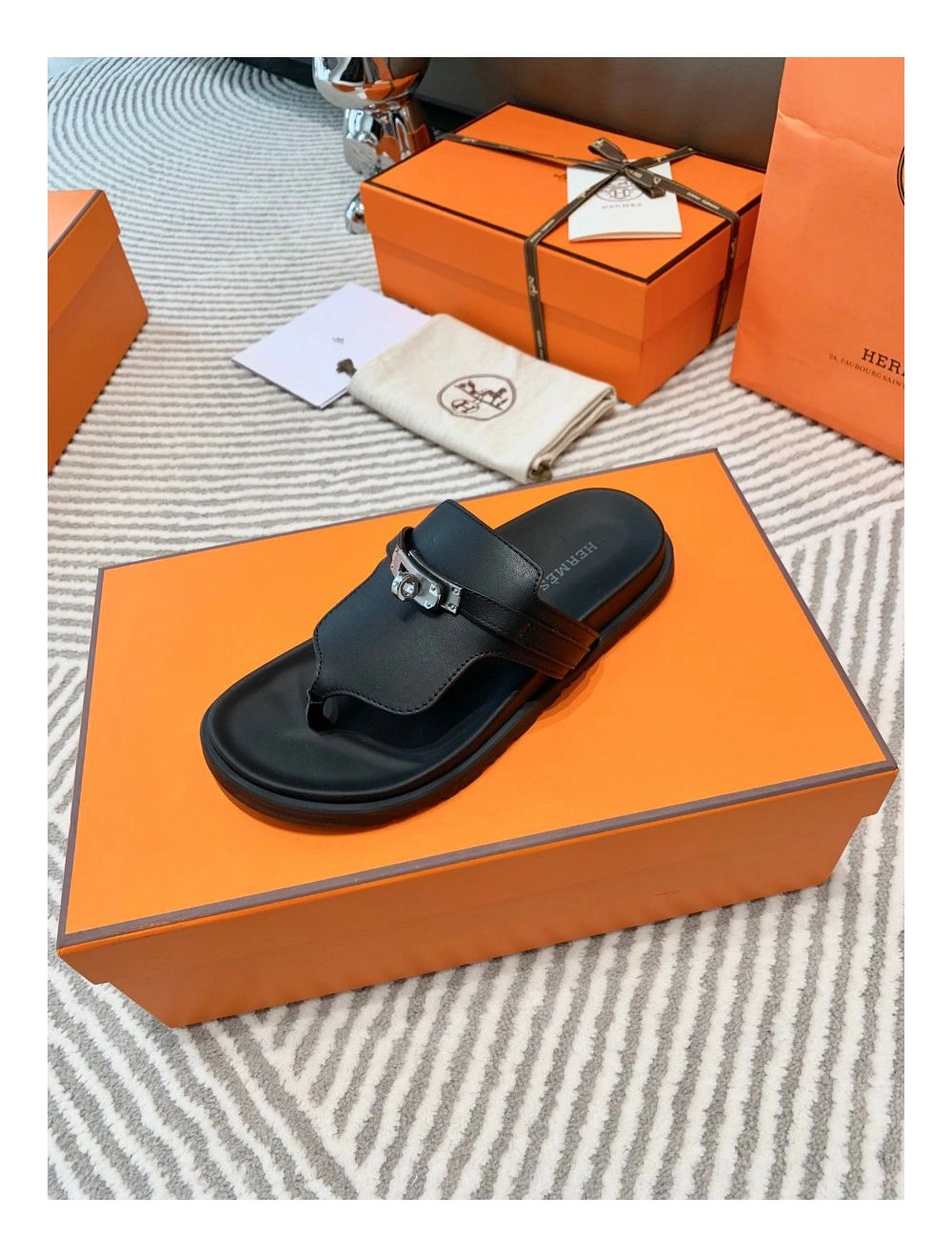 Hermes Empire Sandals in Black Calfskin