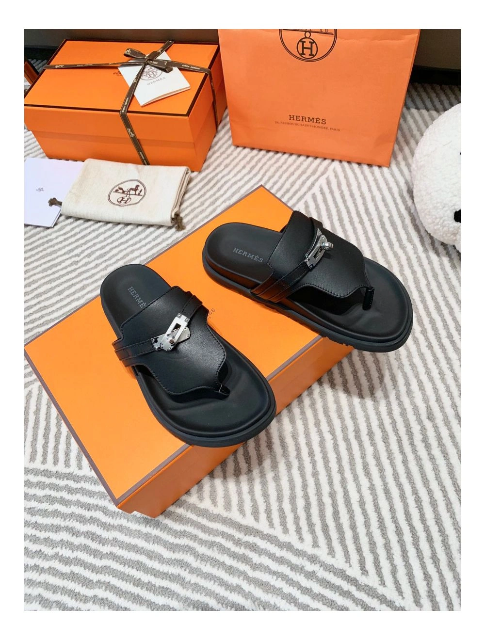 Hermes Empire Sandals in Black Calfskin