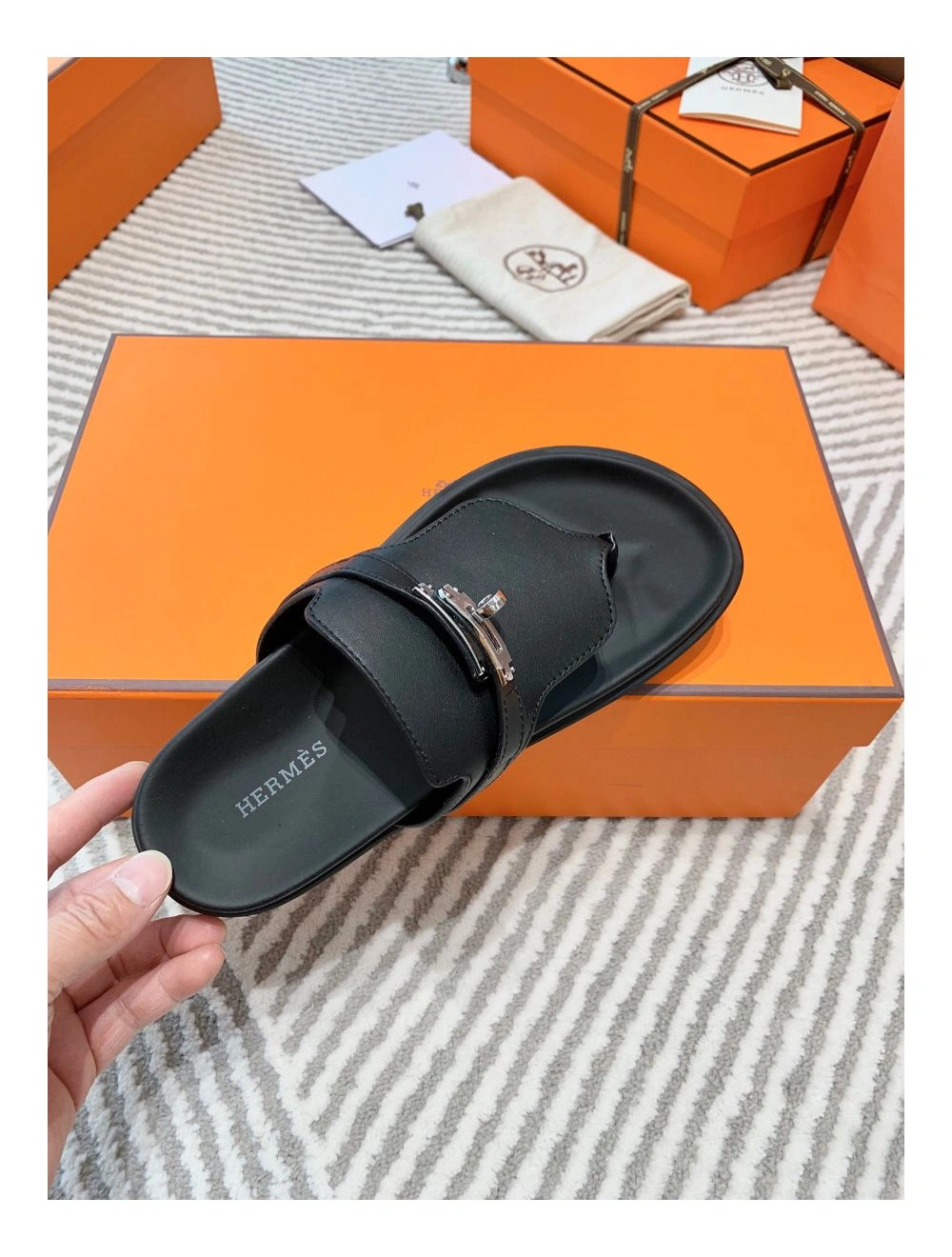 Hermes Empire Sandals in Black Calfskin
