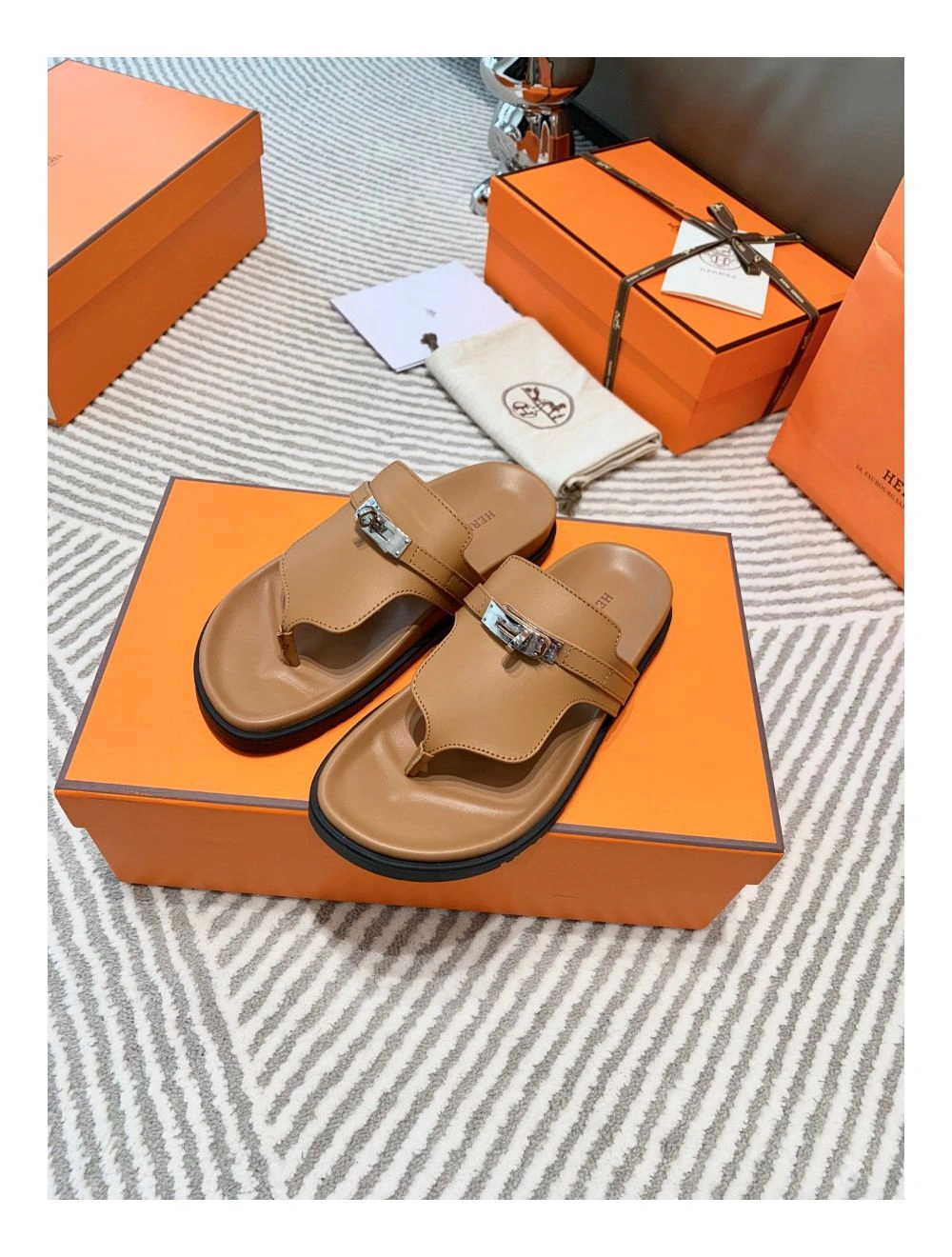 Hermes Empire Sandals in Brown Calfskin