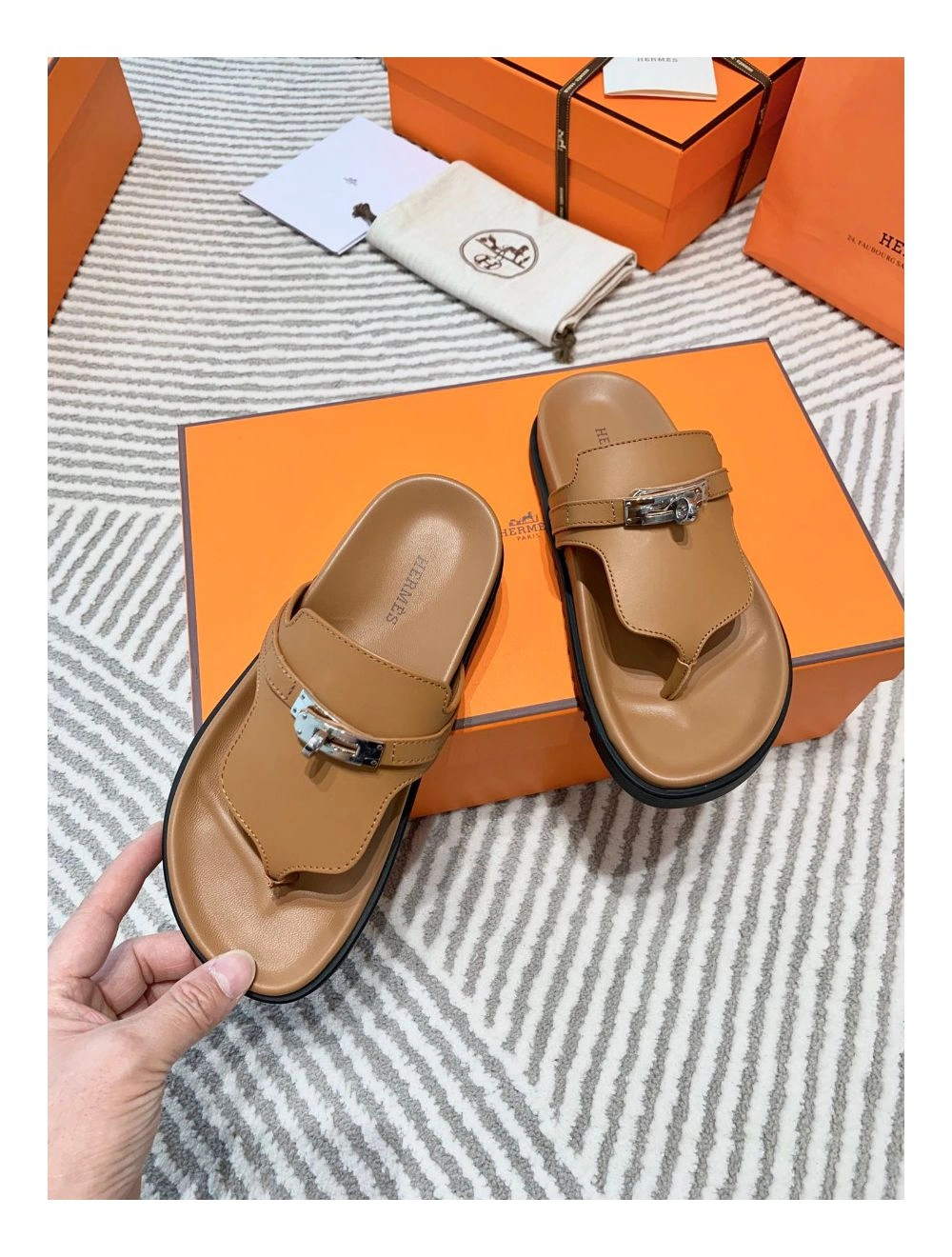 Hermes Empire Sandals in Brown Calfskin