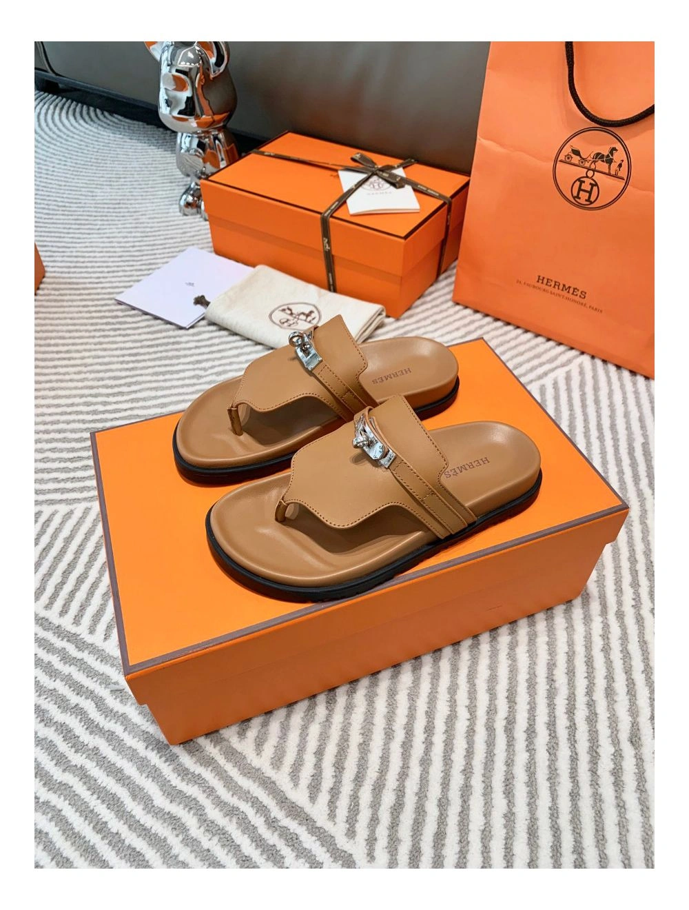 Hermes Empire Sandals in Brown Calfskin
