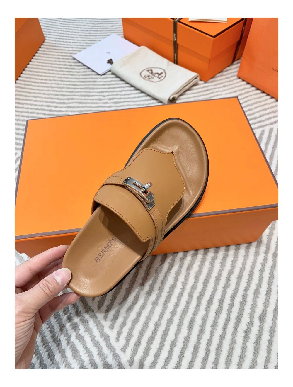 Hermes Empire Sandals in Brown Calfskin