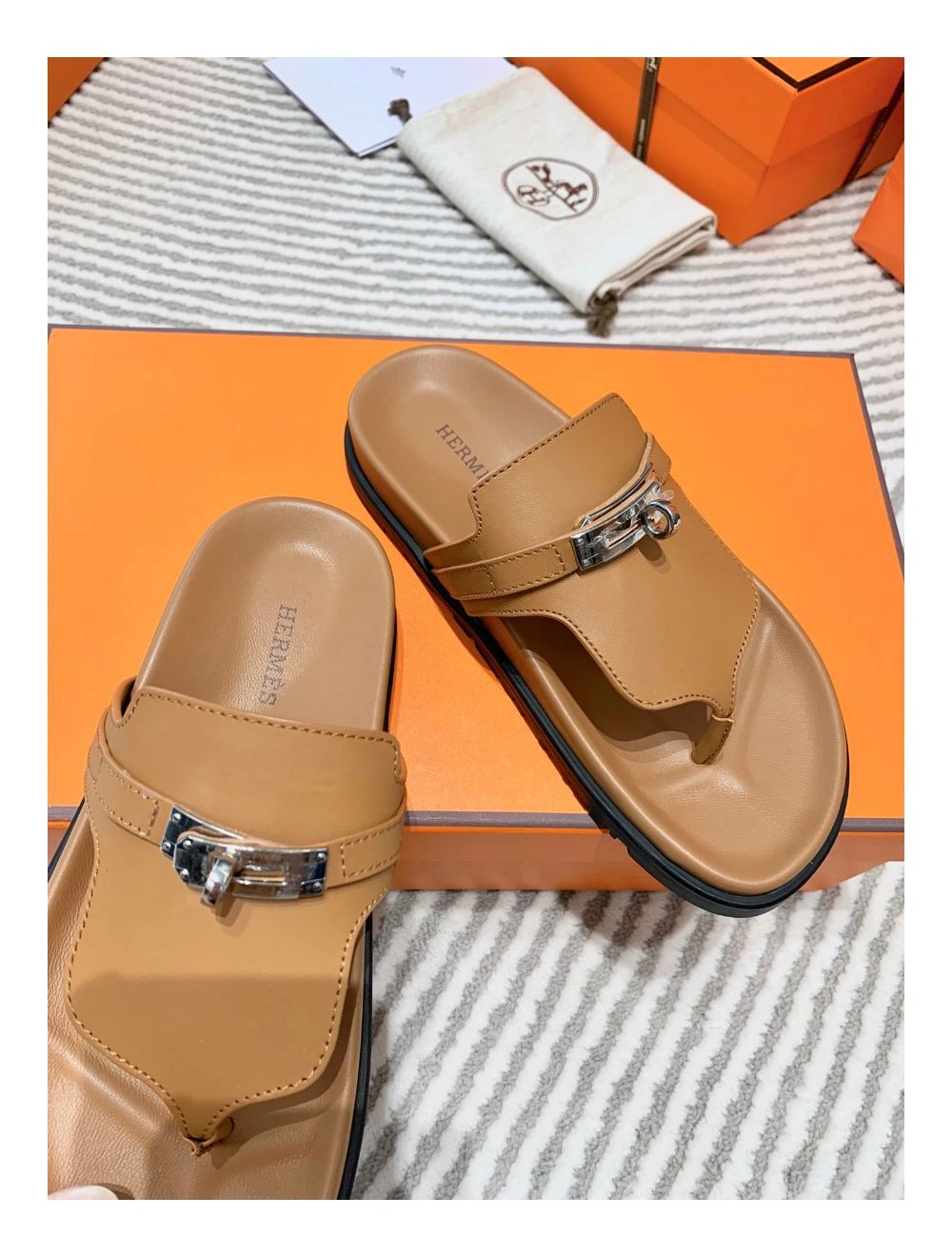 Hermes Empire Sandals in Brown Calfskin