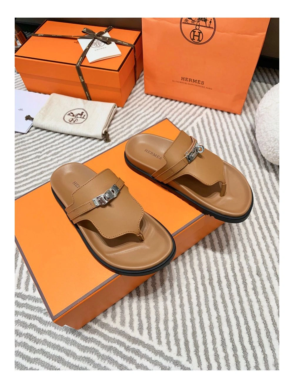 Hermes Empire Sandals in Brown Calfskin