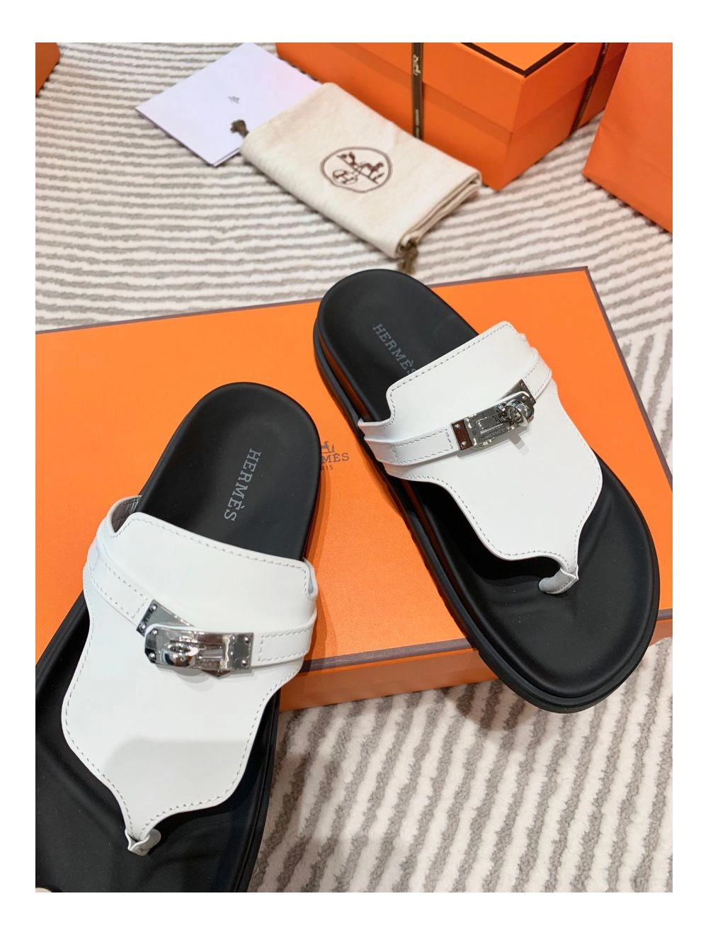 Hermes Empire Sandals in White Calfskin
