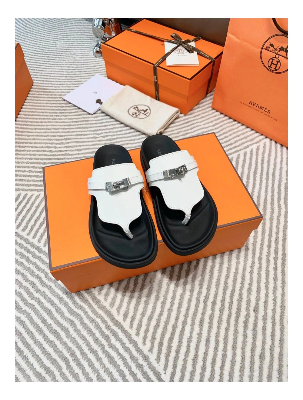 Hermes Empire Sandals in White Calfskin