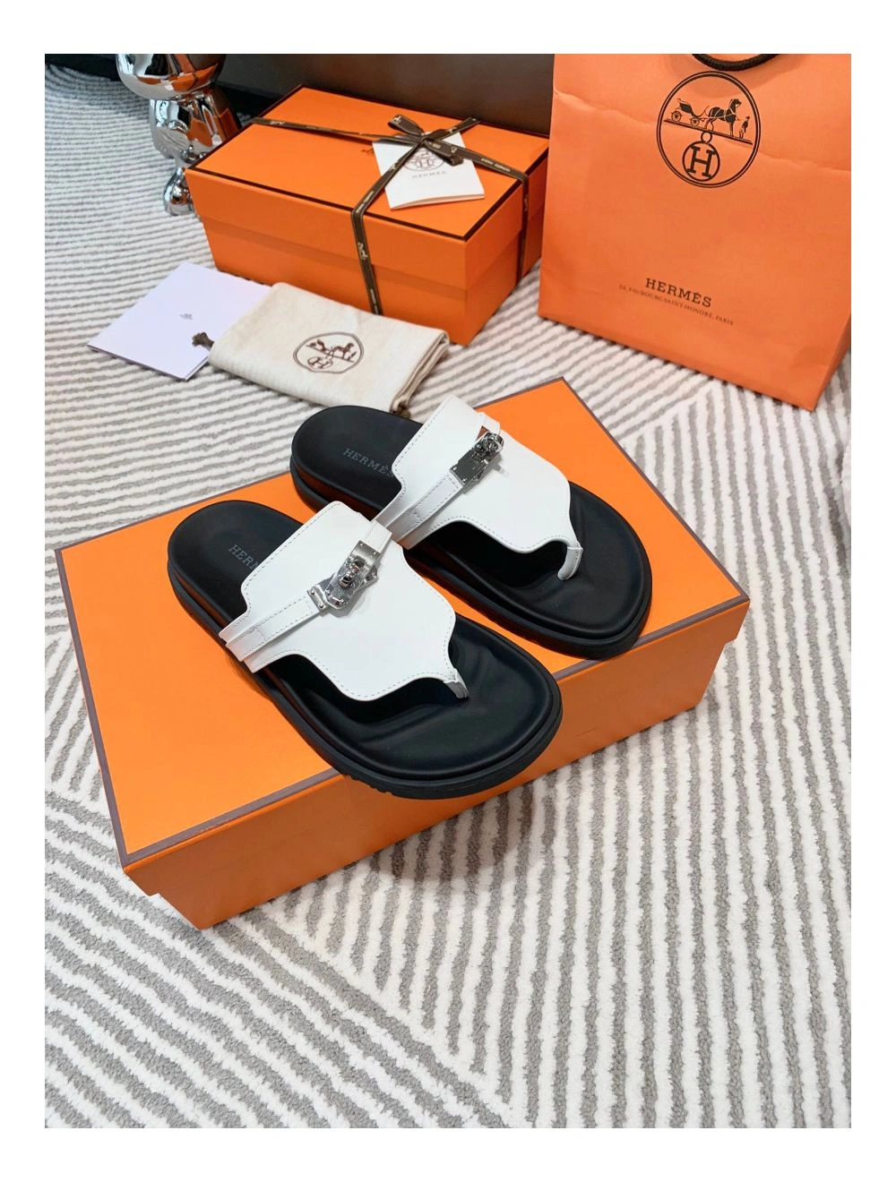 Hermes Empire Sandals in White Calfskin