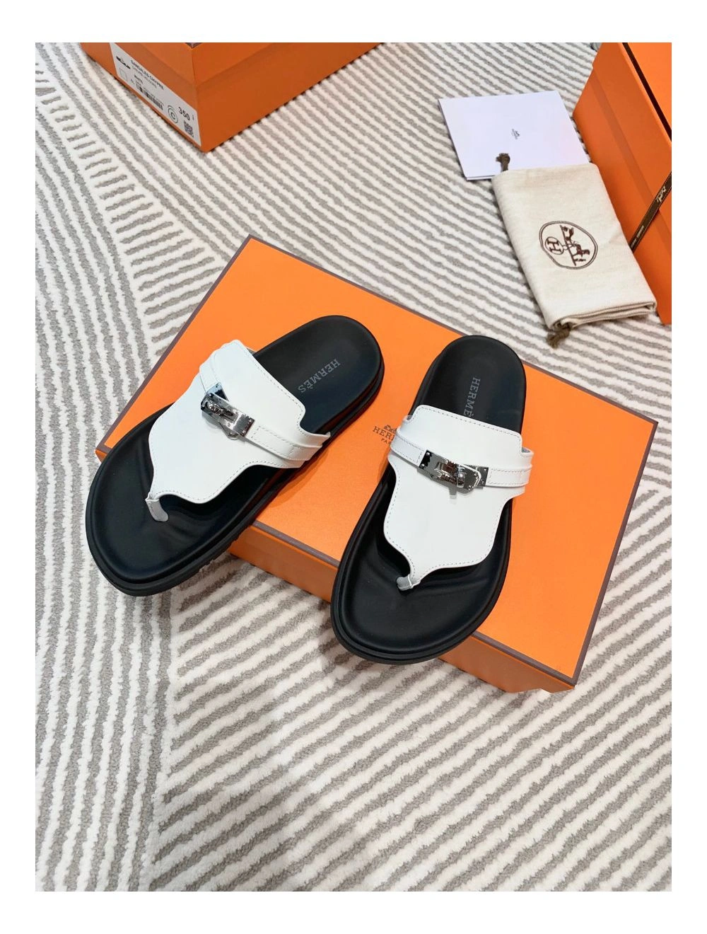 Hermes Empire Sandals in White Calfskin