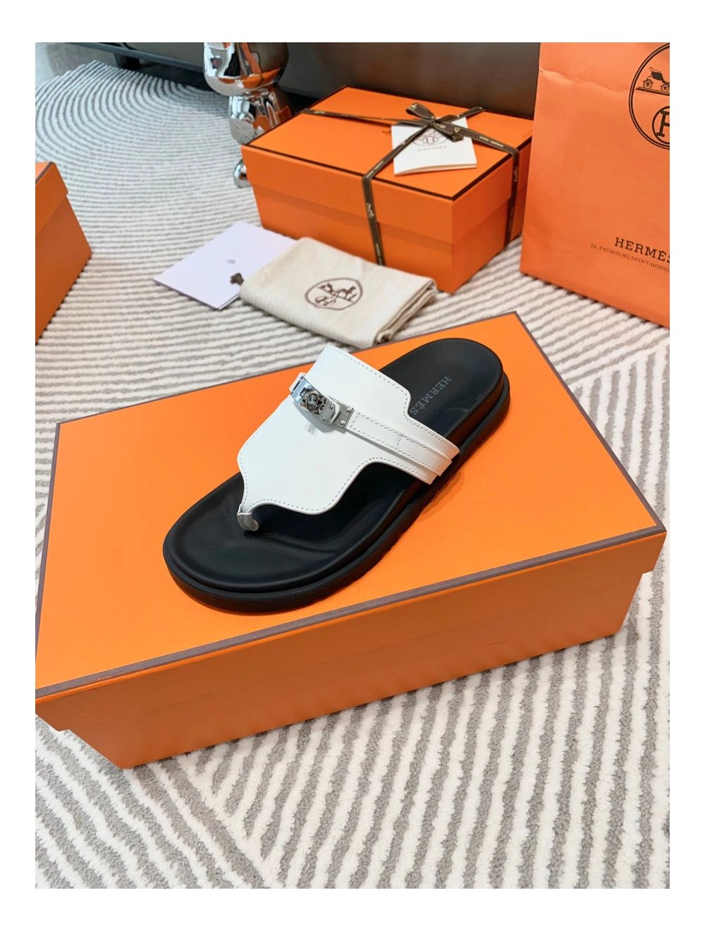 Hermes Empire Sandals in White Calfskin