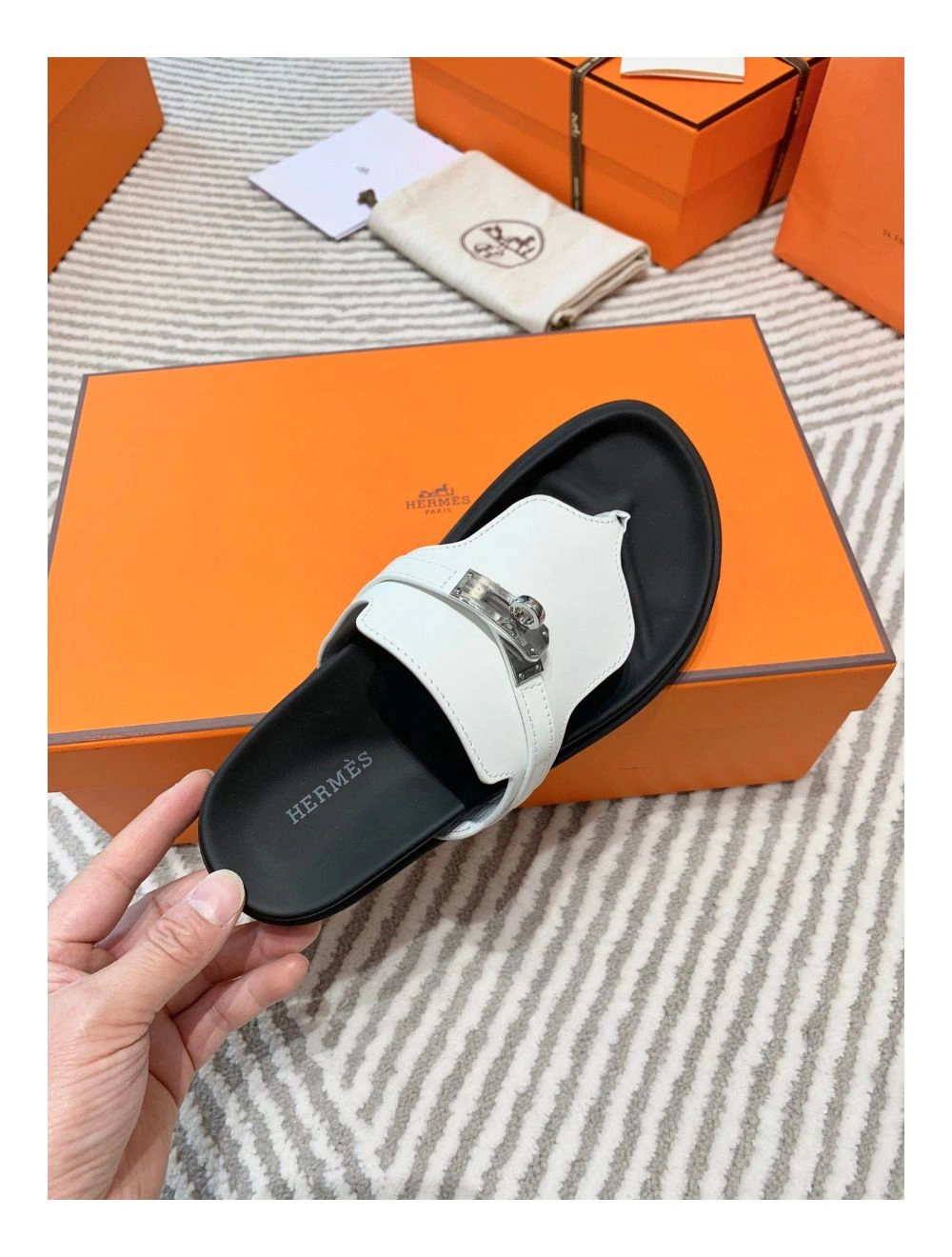 Hermes Empire Sandals in White Calfskin