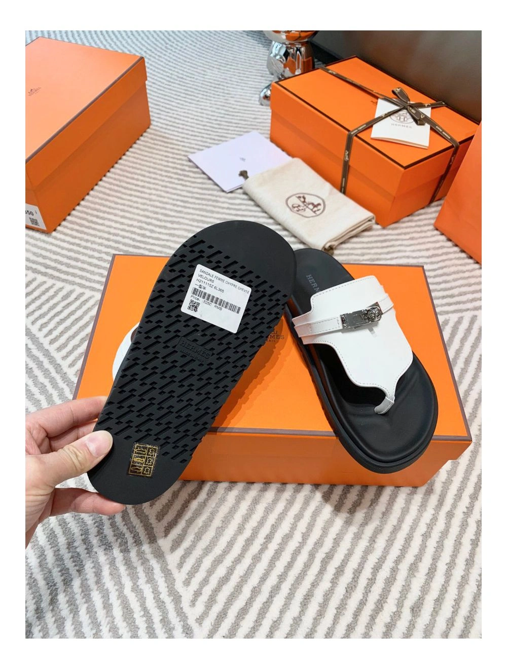 Hermes Empire Sandals in White Calfskin