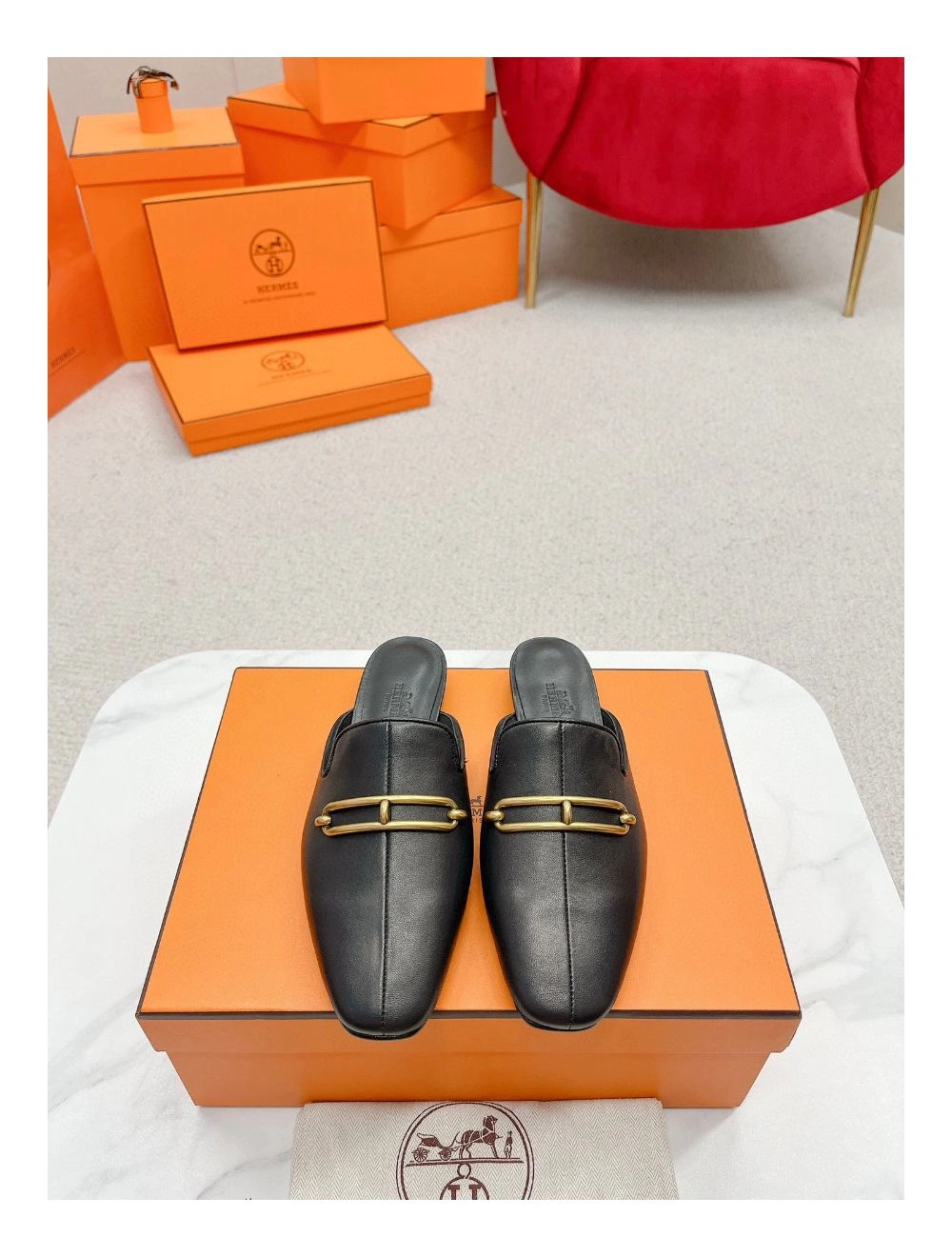 Hermes Esmee Mules in Black Calfskin