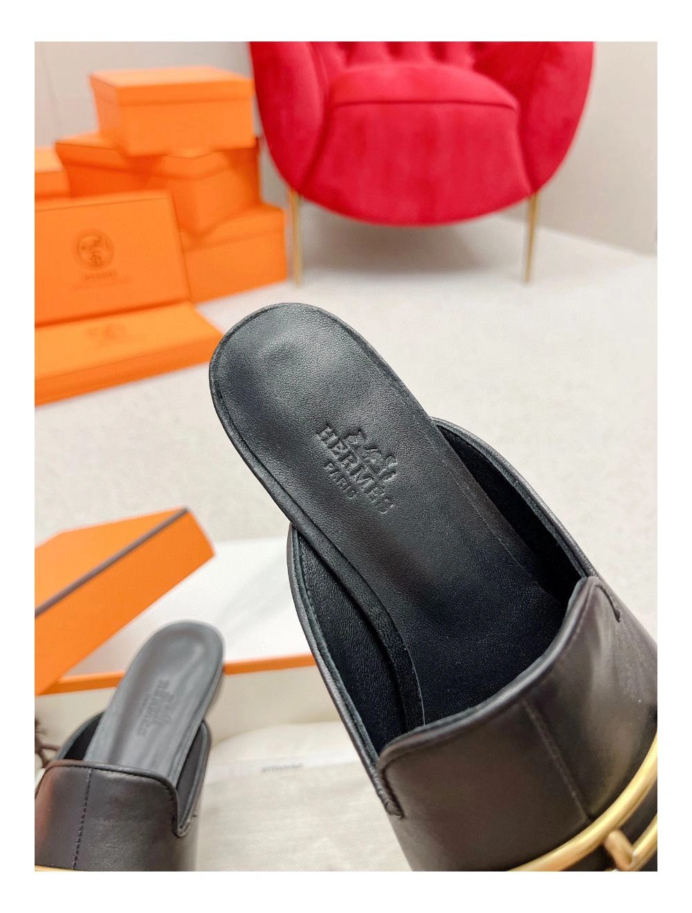 Hermes Esmee Mules in Black Calfskin