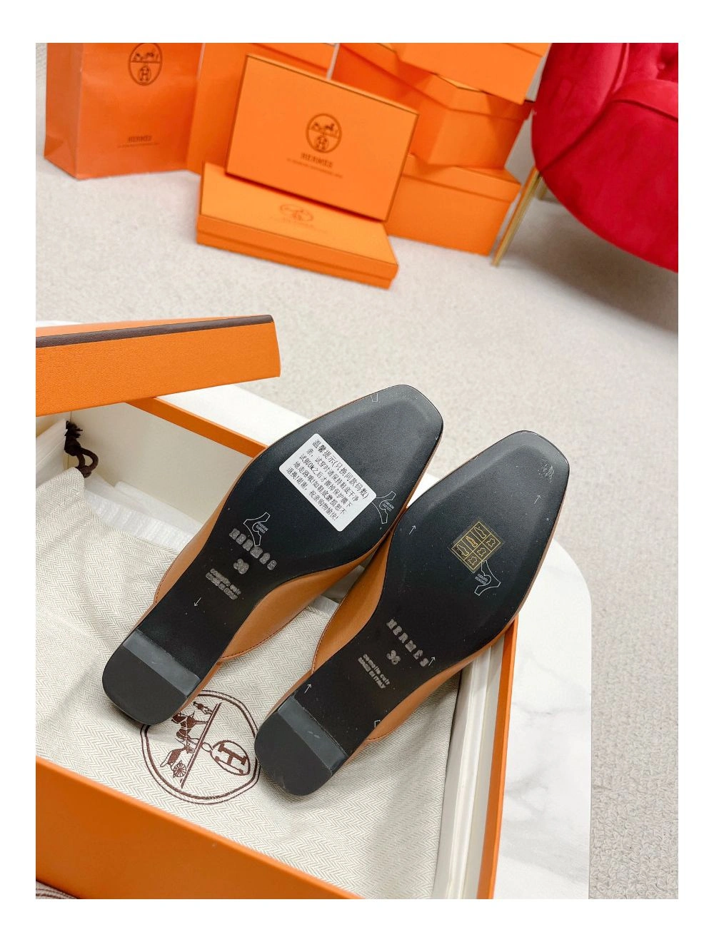Hermes Esmee Mules in Brown Calfskin