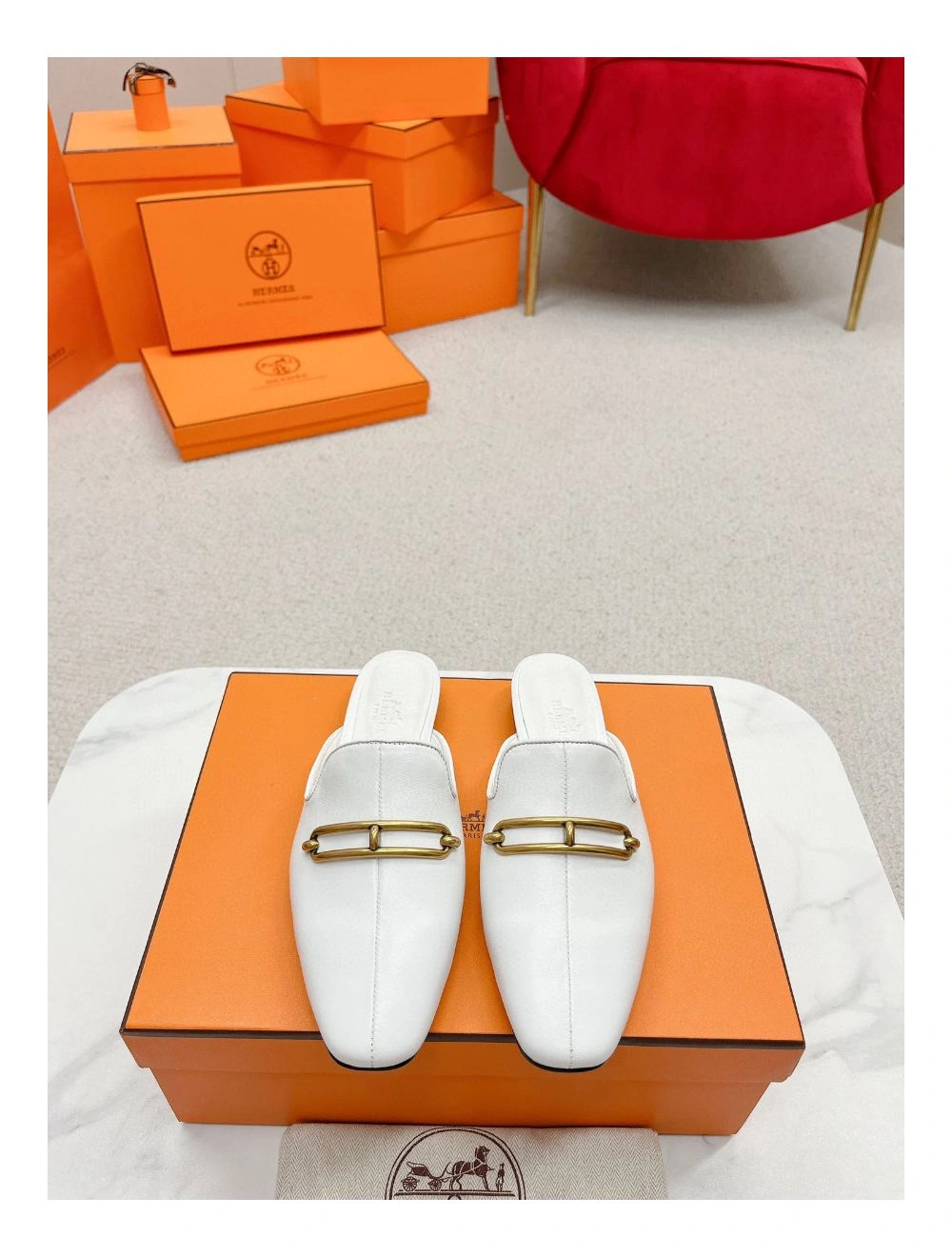 Hermes Esmee Mules in White Calfskin
