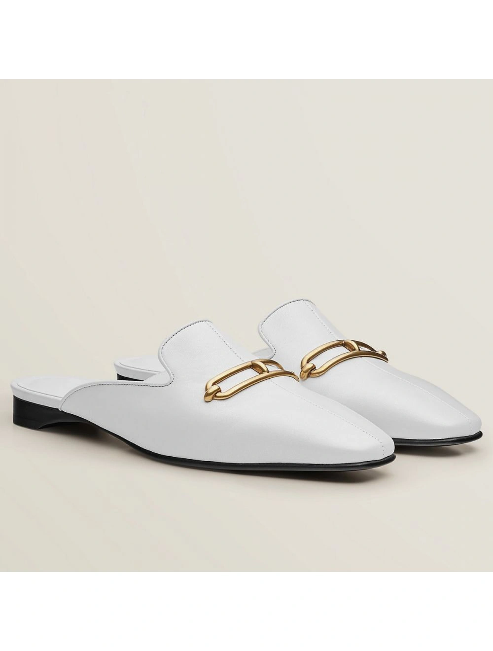 Hermes Esmee Mules in White Calfskin
