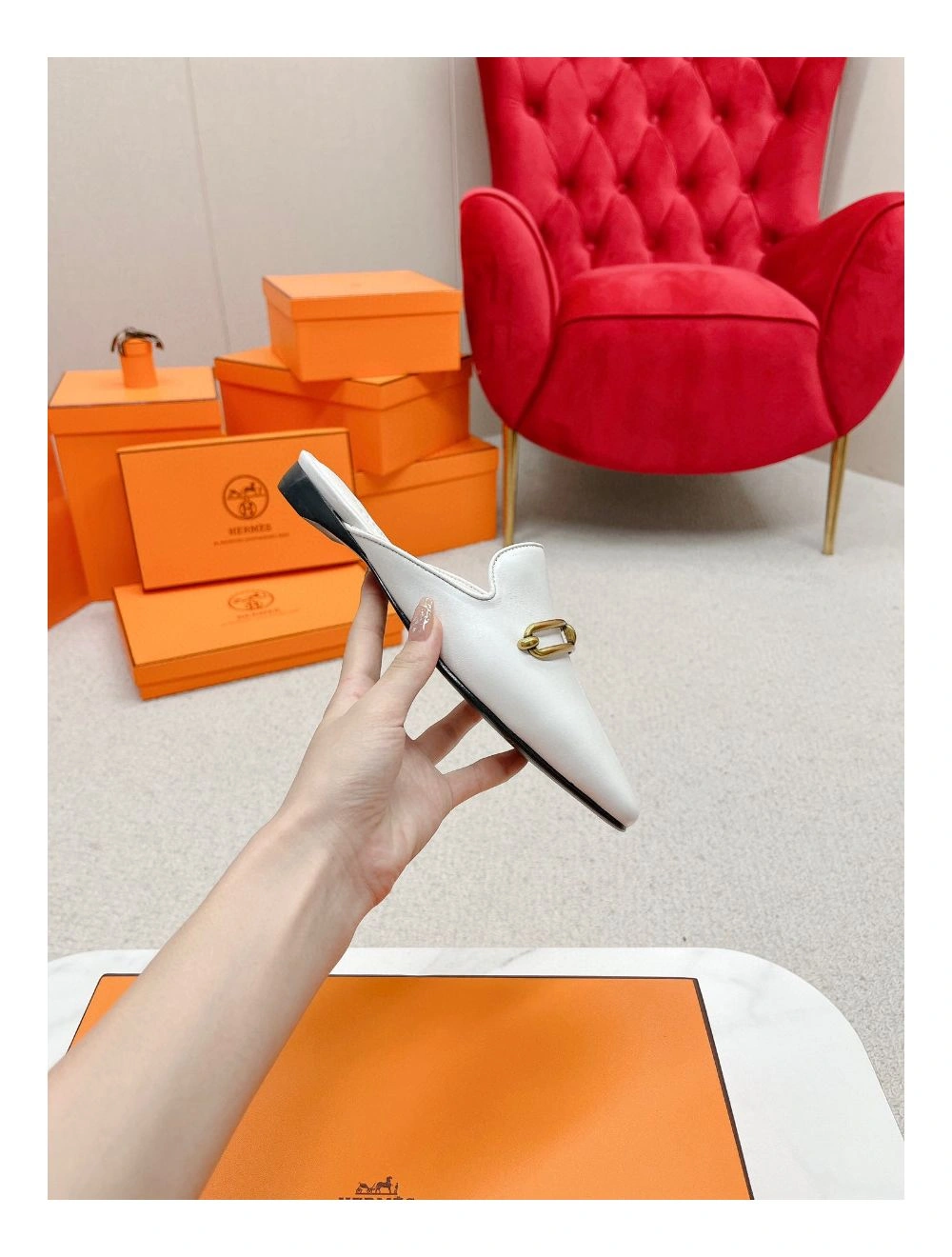 Hermes Esmee Mules in White Calfskin