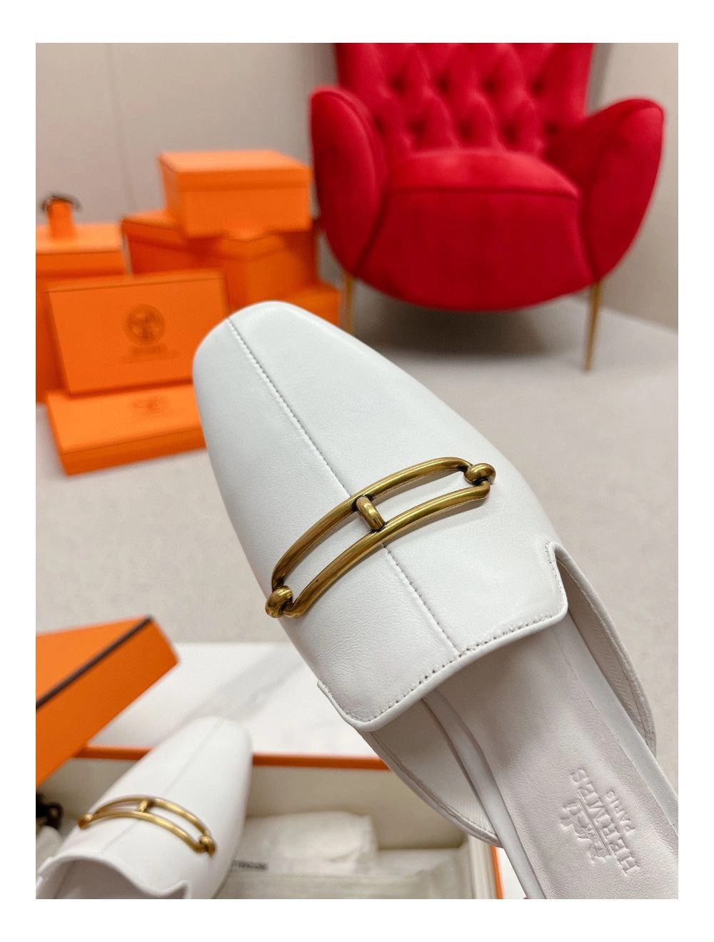 Hermes Esmee Mules in White Calfskin