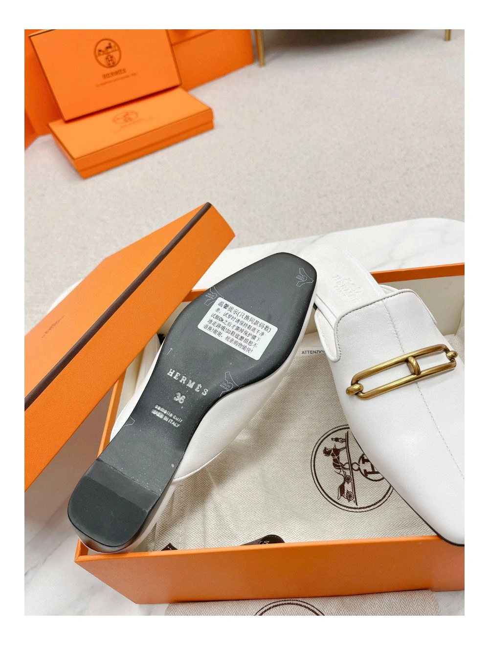 Hermes Esmee Mules in White Calfskin