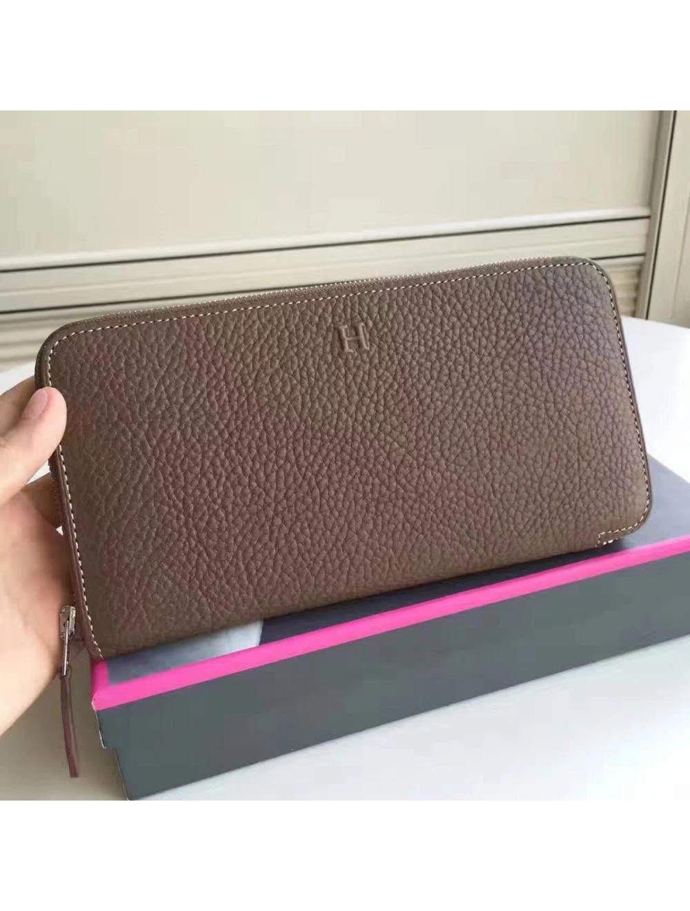 Hermes Etoupe Clemence Azap Zipped Wallet