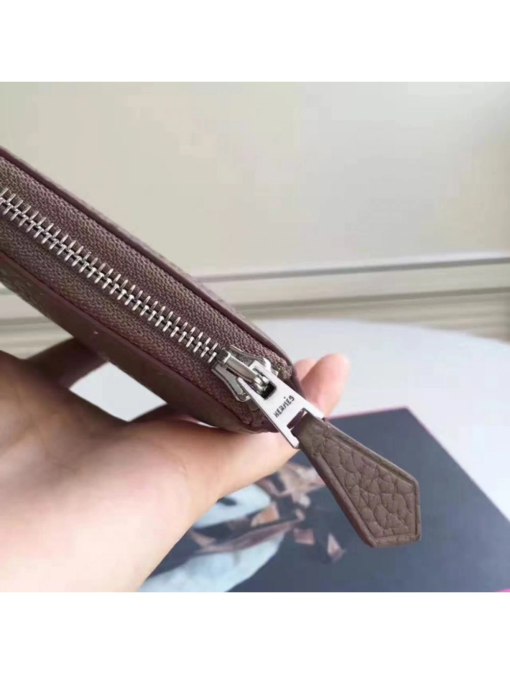 Hermes Etoupe Clemence Azap Zipped Wallet