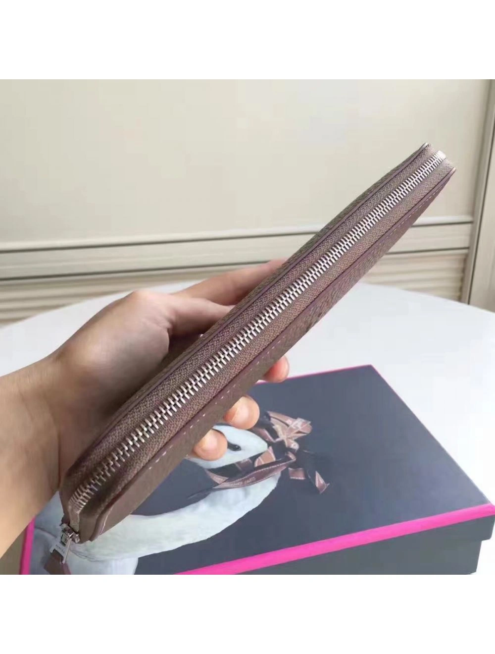 Hermes Etoupe Clemence Azap Zipped Wallet
