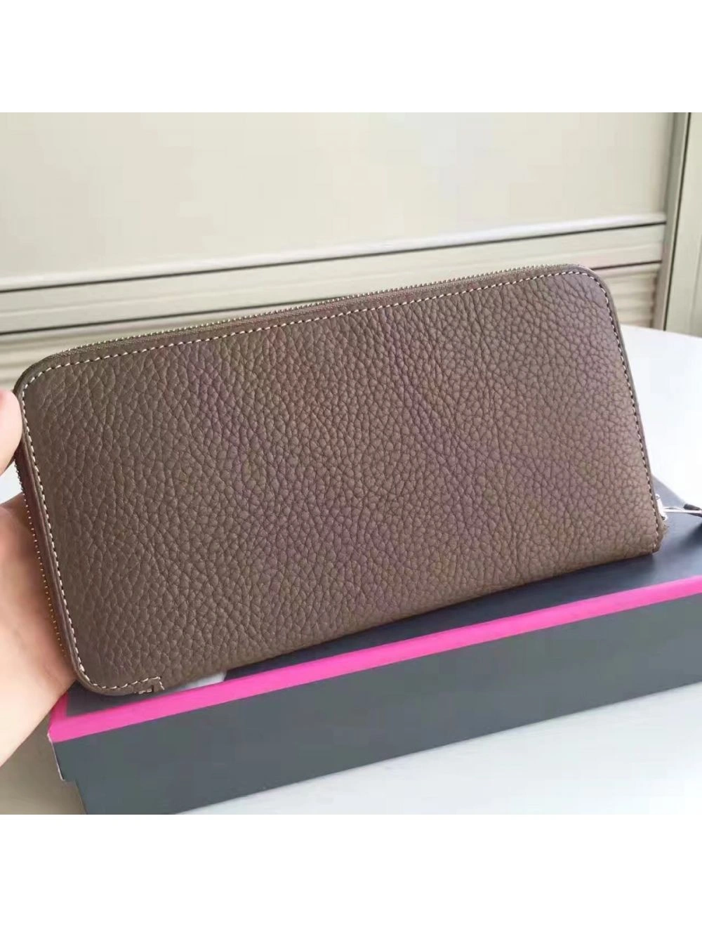 Hermes Etoupe Clemence Azap Zipped Wallet
