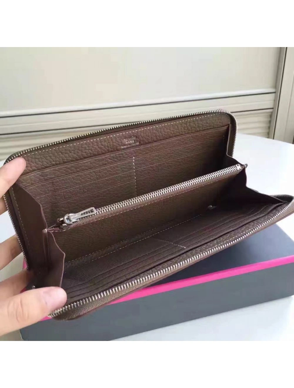 Hermes Etoupe Clemence Azap Zipped Wallet