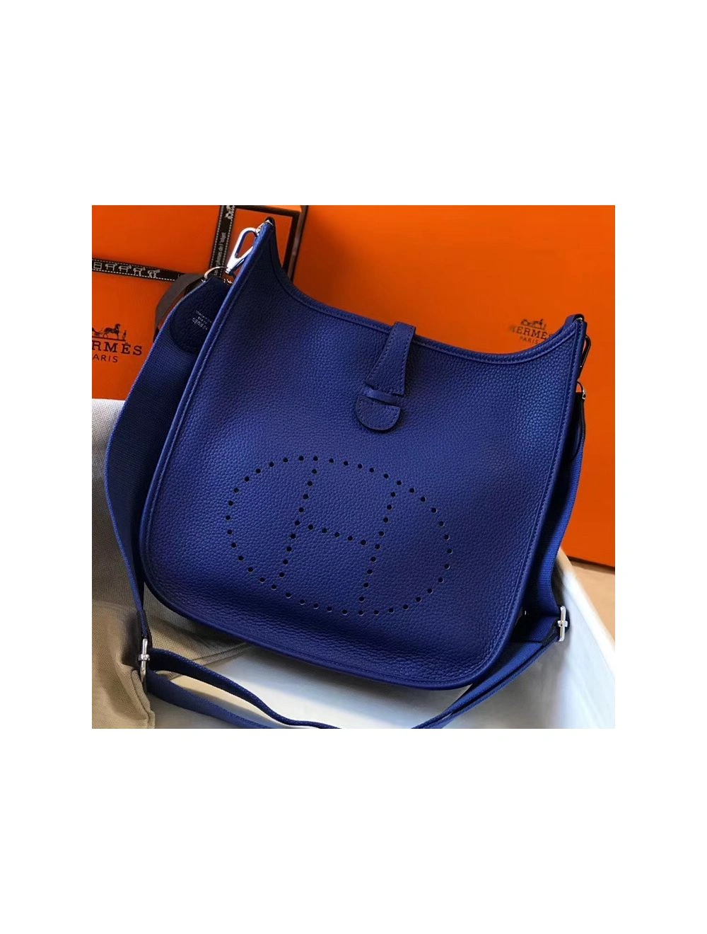 Hermes Evelyne III 29 PM Bag In Blue Electric Clemence Leather