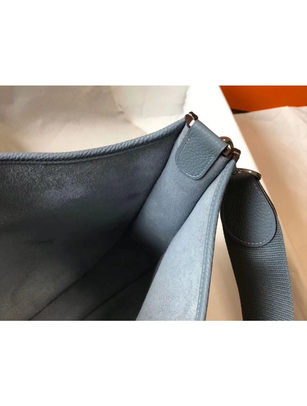 Hermes Evelyne III 29 PM Bag In Blue Lin Clemence Leather