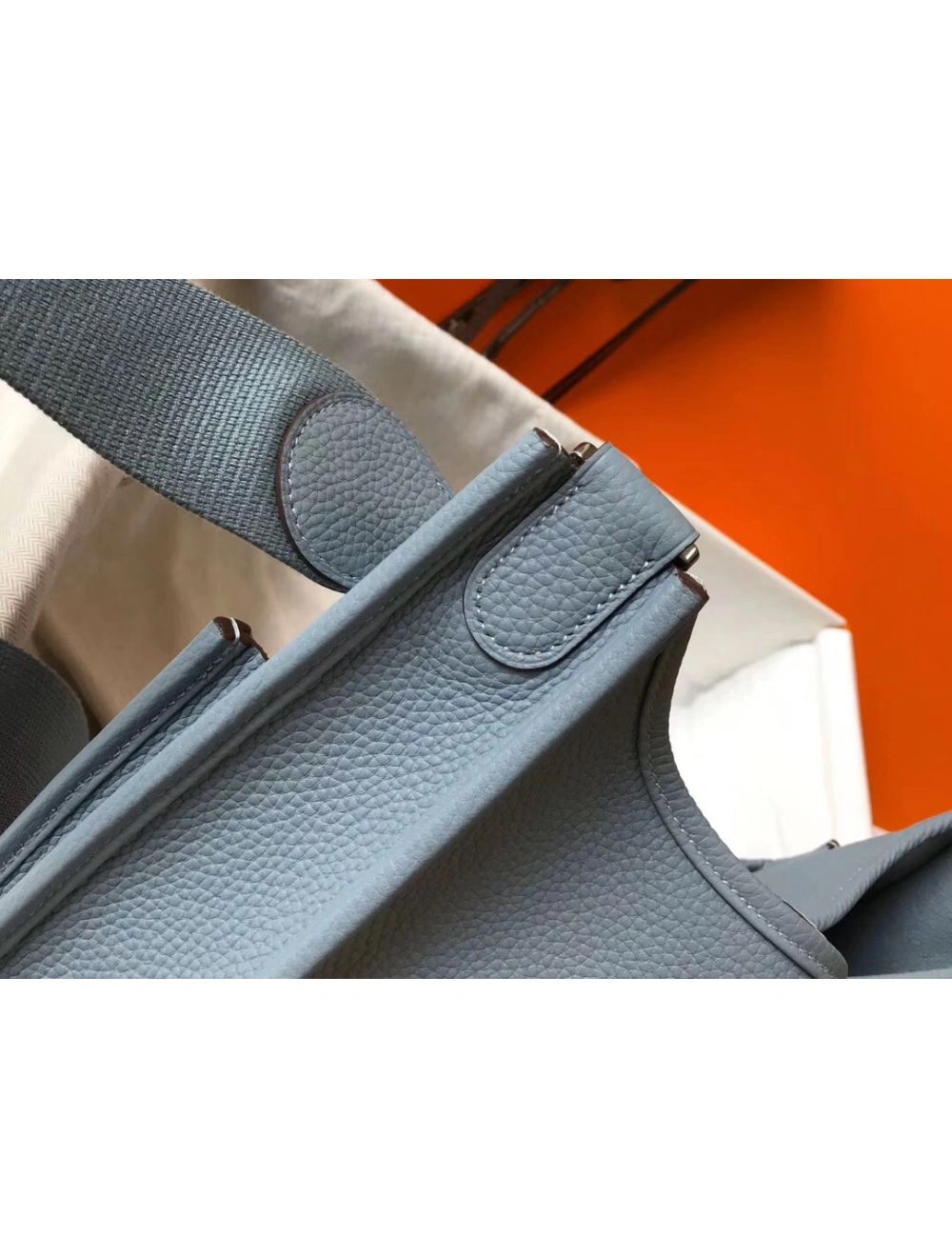 Hermes Evelyne III 29 PM Bag In Blue Lin Clemence Leather