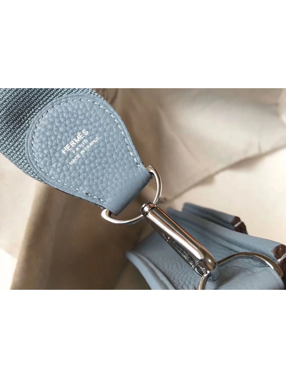 Hermes Evelyne III 29 PM Bag In Blue Lin Clemence Leather