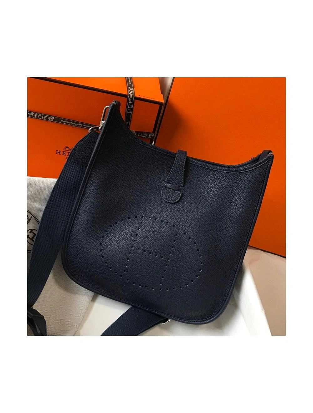 Hermes Evelyne III 29 PM Bag In Dark Blue Clemence Leather