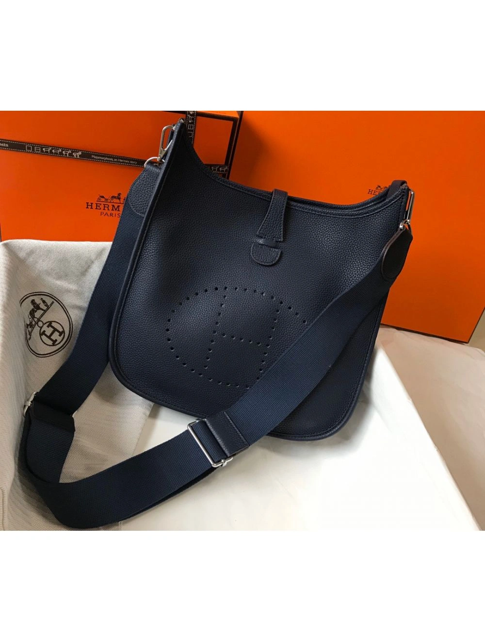 Hermes Evelyne III 29 PM Bag In Dark Blue Clemence Leather