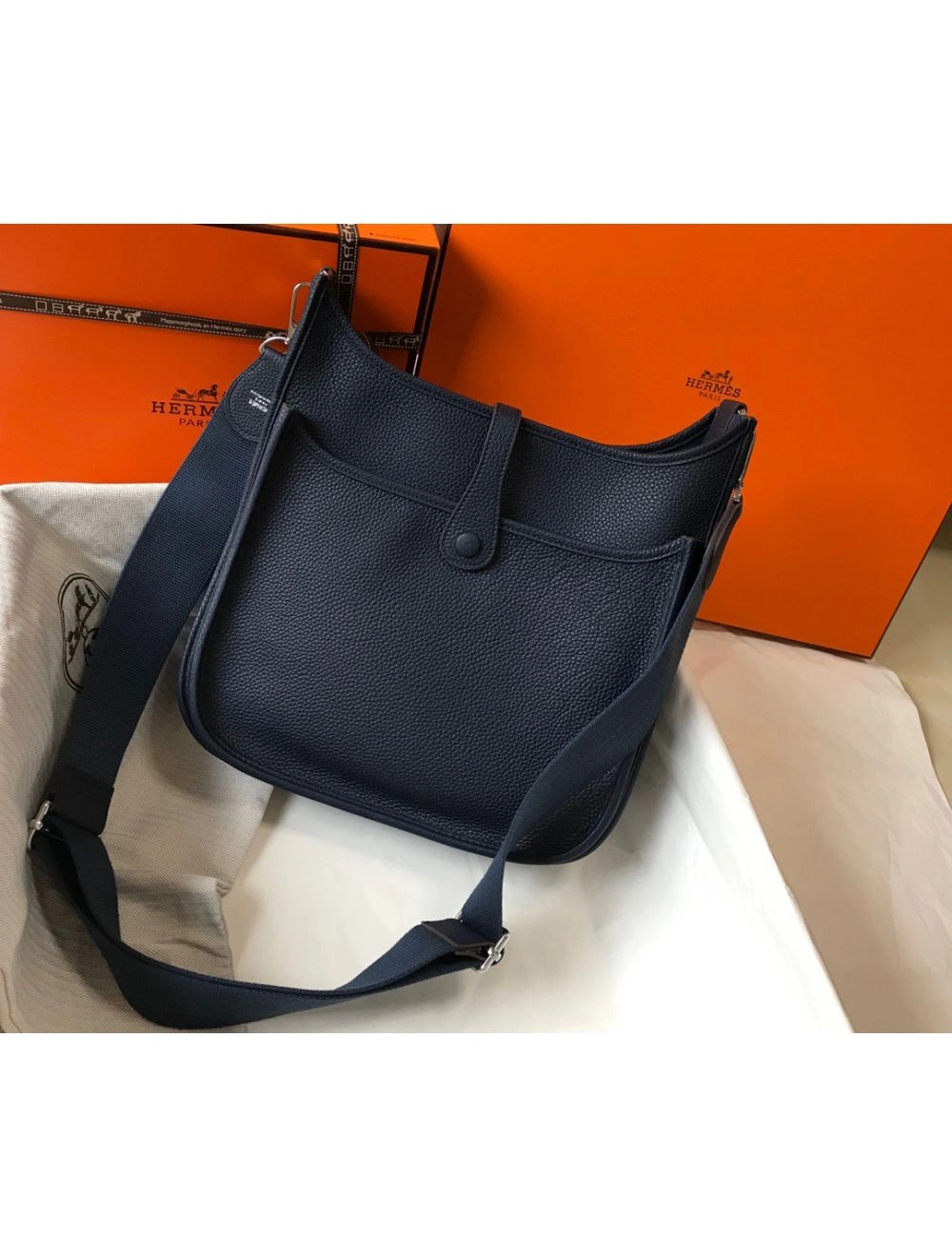Hermes Evelyne III 29 PM Bag In Dark Blue Clemence Leather