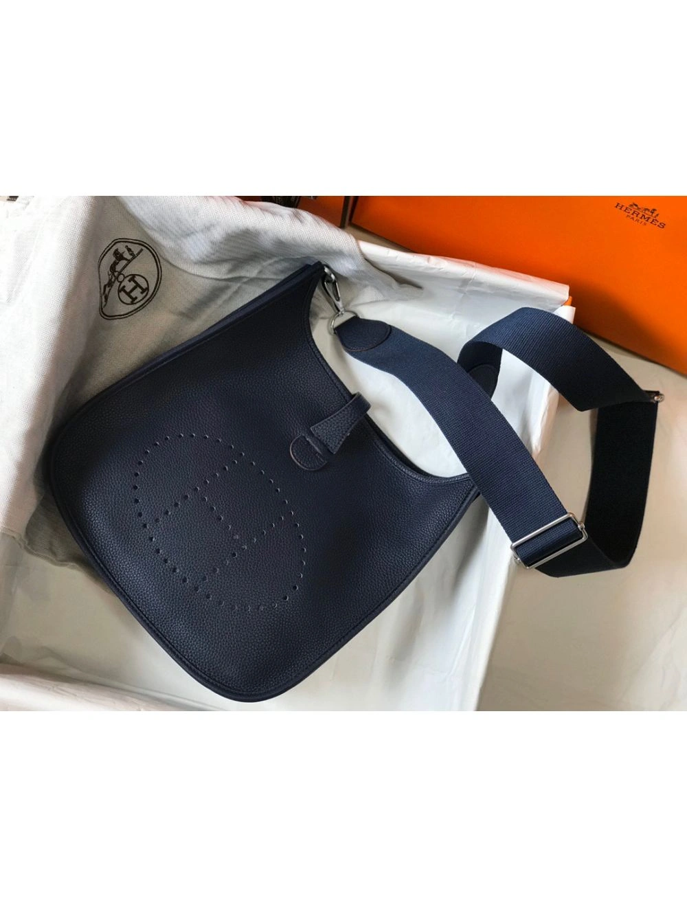Hermes Evelyne III 29 PM Bag In Dark Blue Clemence Leather
