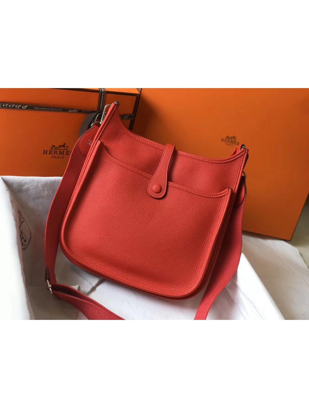 Hermes Evelyne III 29 PM Bag In Red Clemence Leather